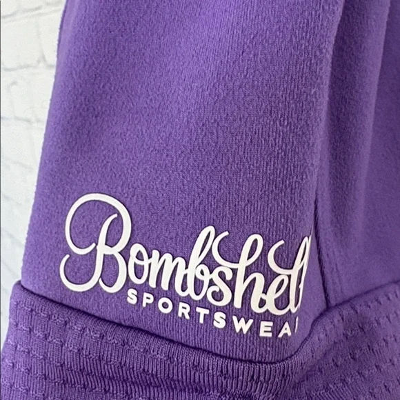 BOMBSHELL Sportswear Perform Purple with White Stripe Leggings size medium - Picture 6 of 8
